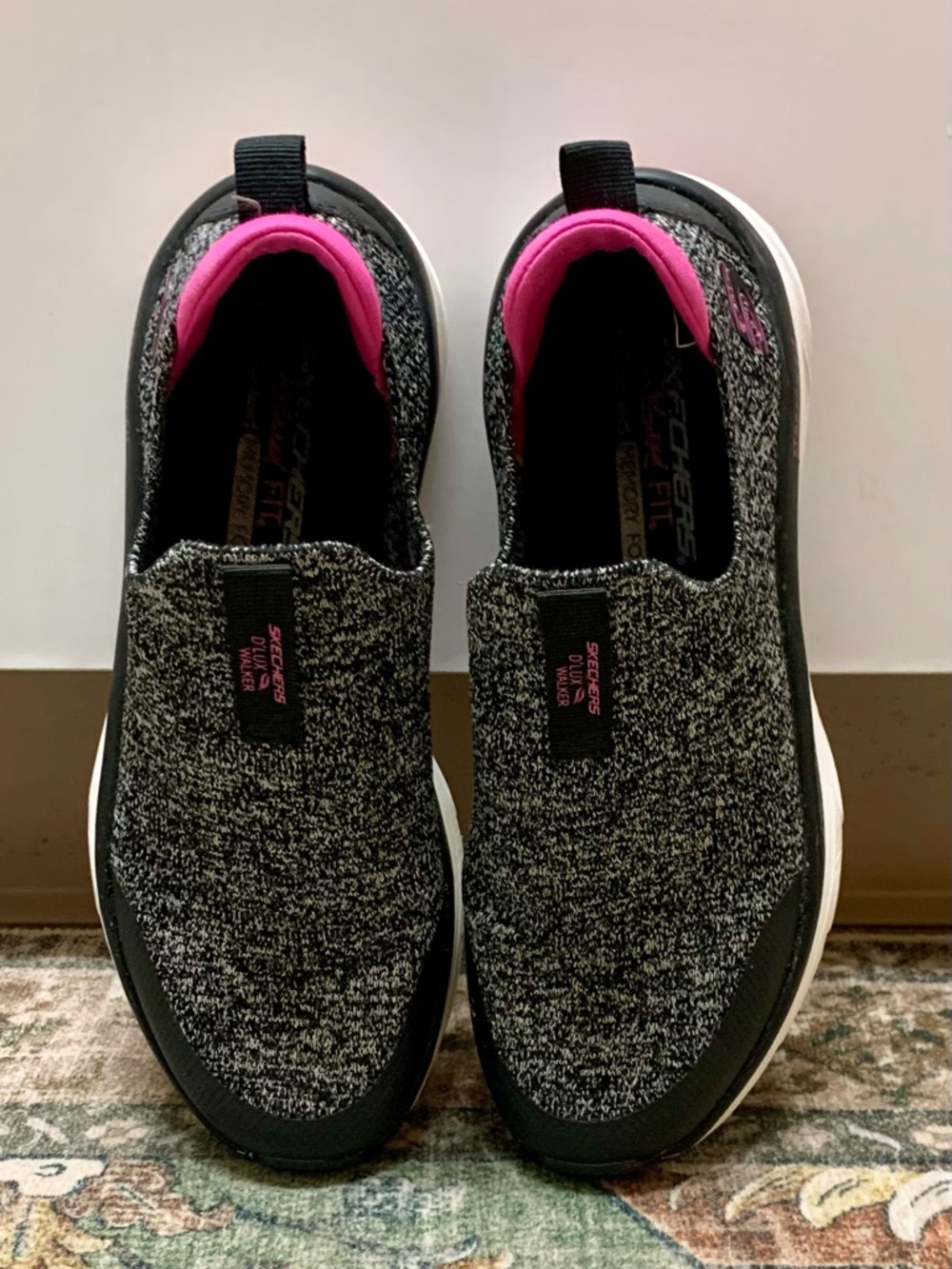 Skechers Women’s Slip-On Knit Walking Shoes — Black with Pink Interior